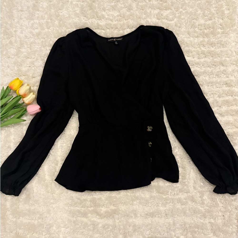 Almost Famous Elegant Black Blouse with Button Accents